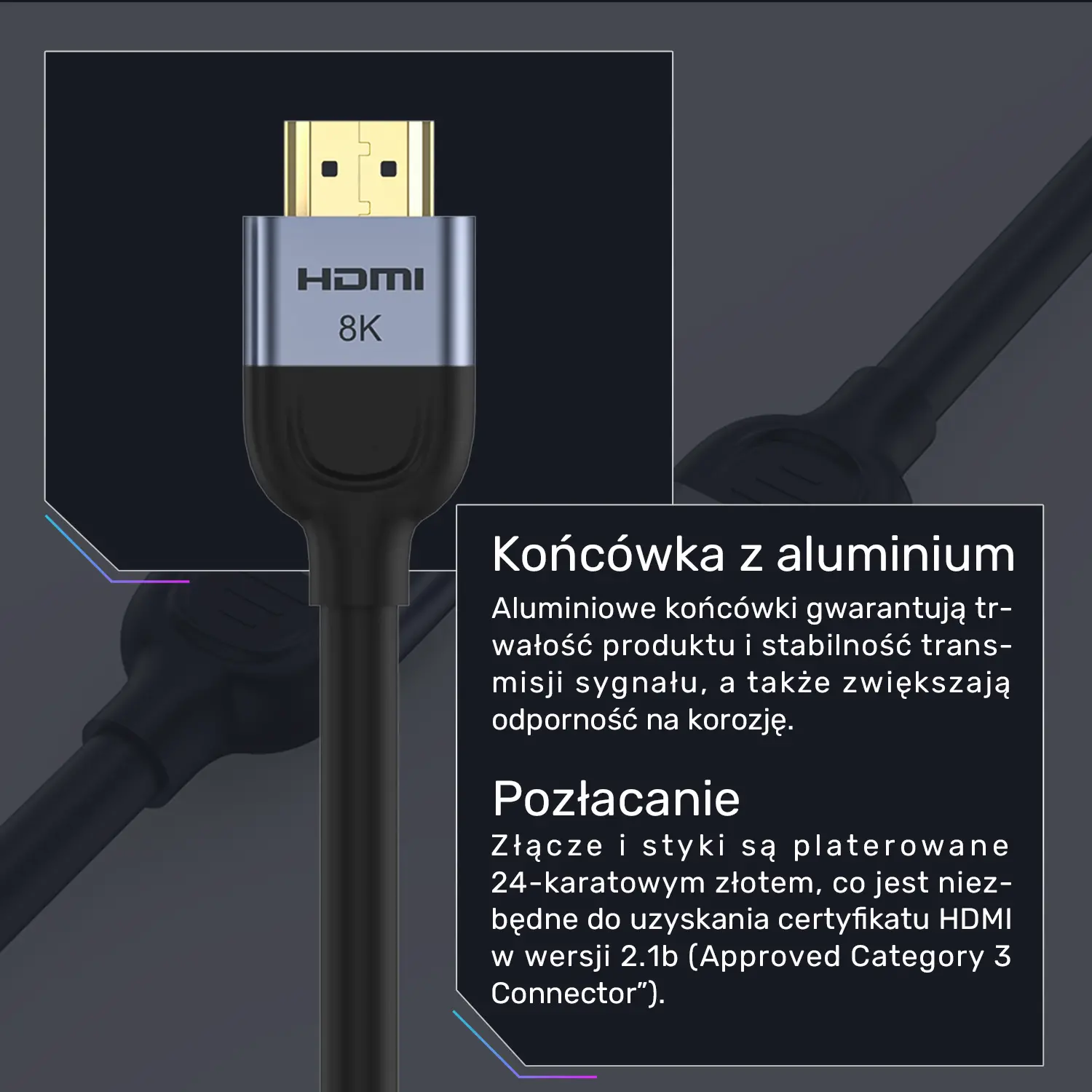 Kabel HDMI Unitek C11086GY01-2M HDMI 2.1 8K 60Hz 2m Czarny