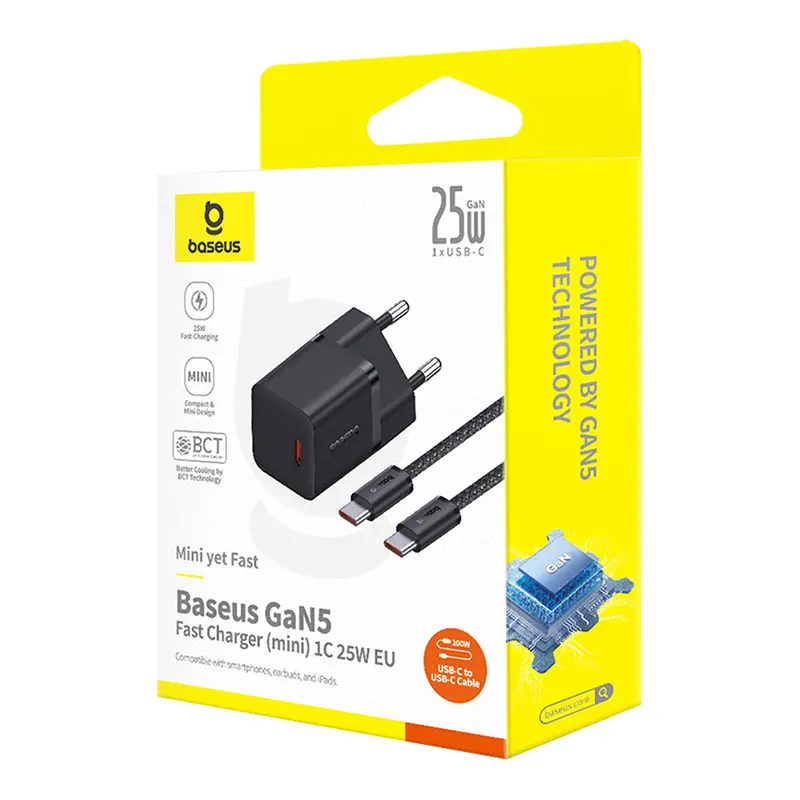 Ładowarka sieciowa Baseus GaN5 mini 1C 25W + kabel USB-C Czarny