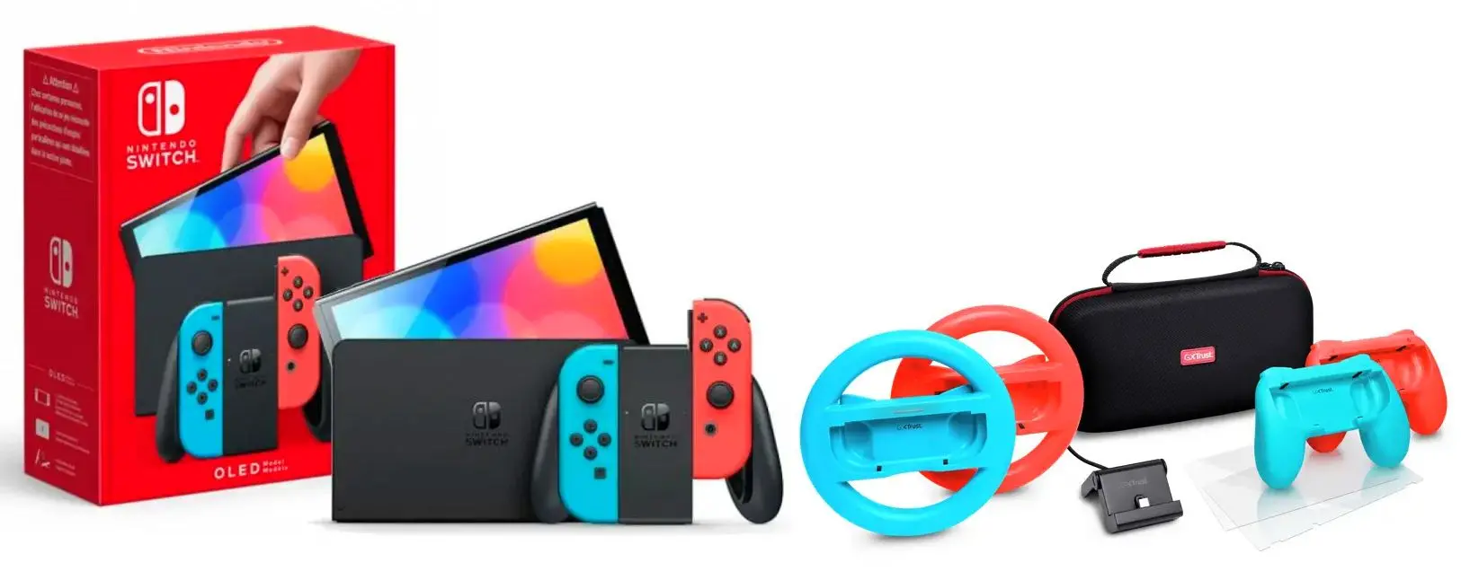Konsola Nintendo Switch OLED Czerwono-niebieski + Zestaw akcesoriów Trust GXT 1249 7w1