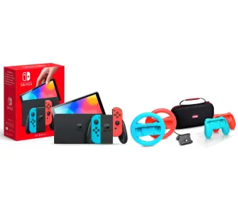 Konsola Nintendo Switch OLED Czerwono-niebieski + Zestaw akcesoriów Trust GXT 1249 7w1