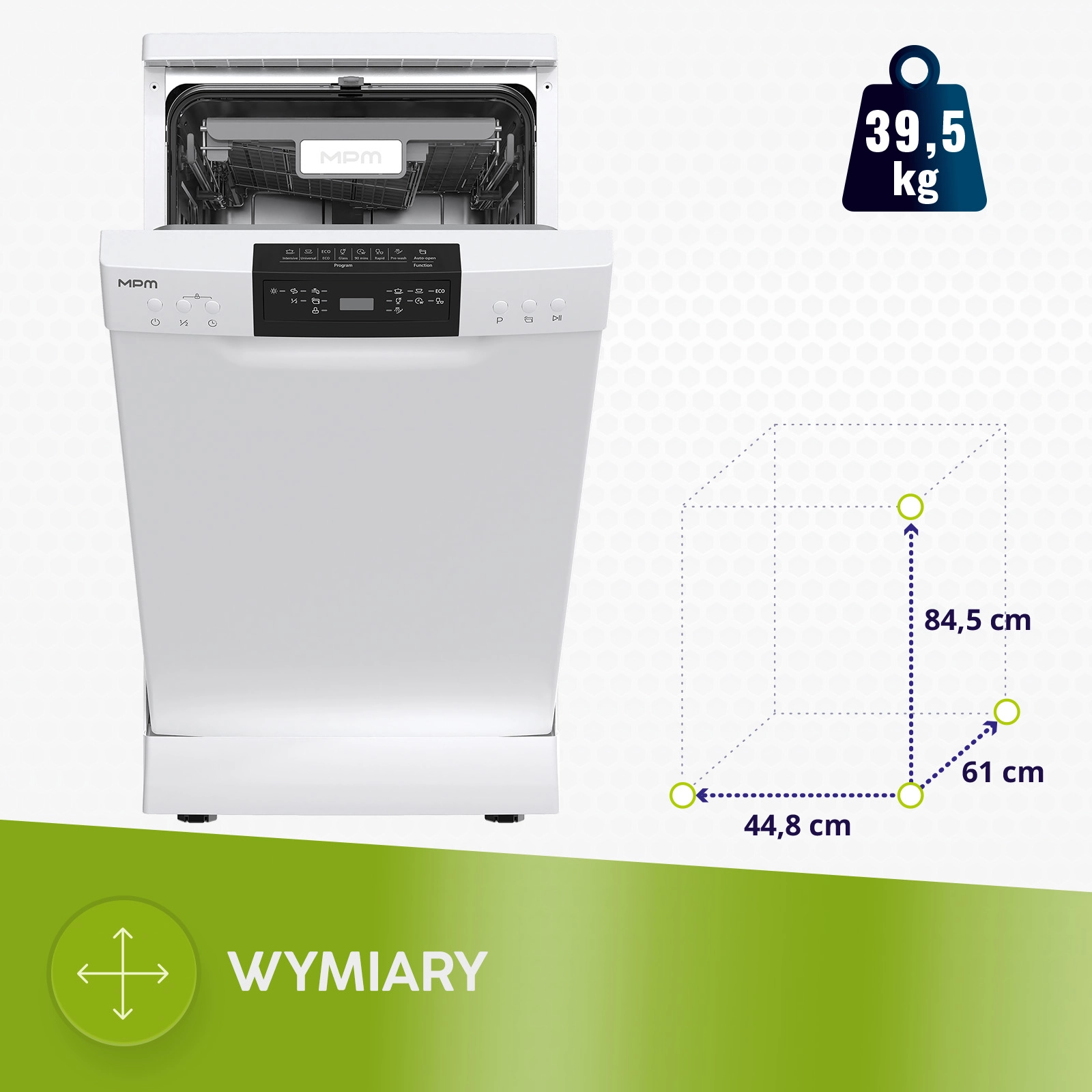 Zmywarka MPM 45-ZMF-01 44,8cm Automatyczne otwieranie drzwi Szuflada na sztućce
