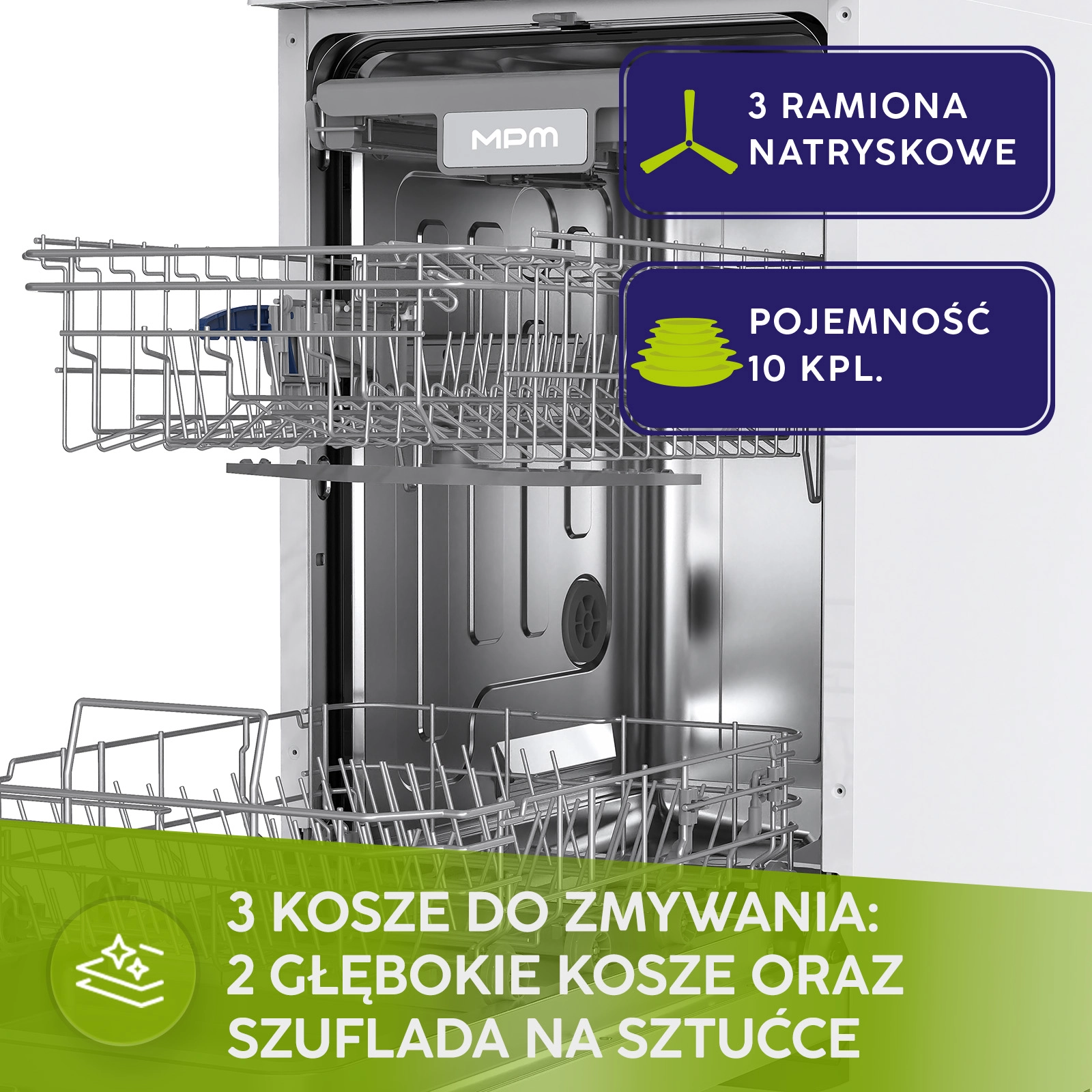 Zmywarka MPM 45-ZMF-01 44,8cm Automatyczne otwieranie drzwi Szuflada na sztućce