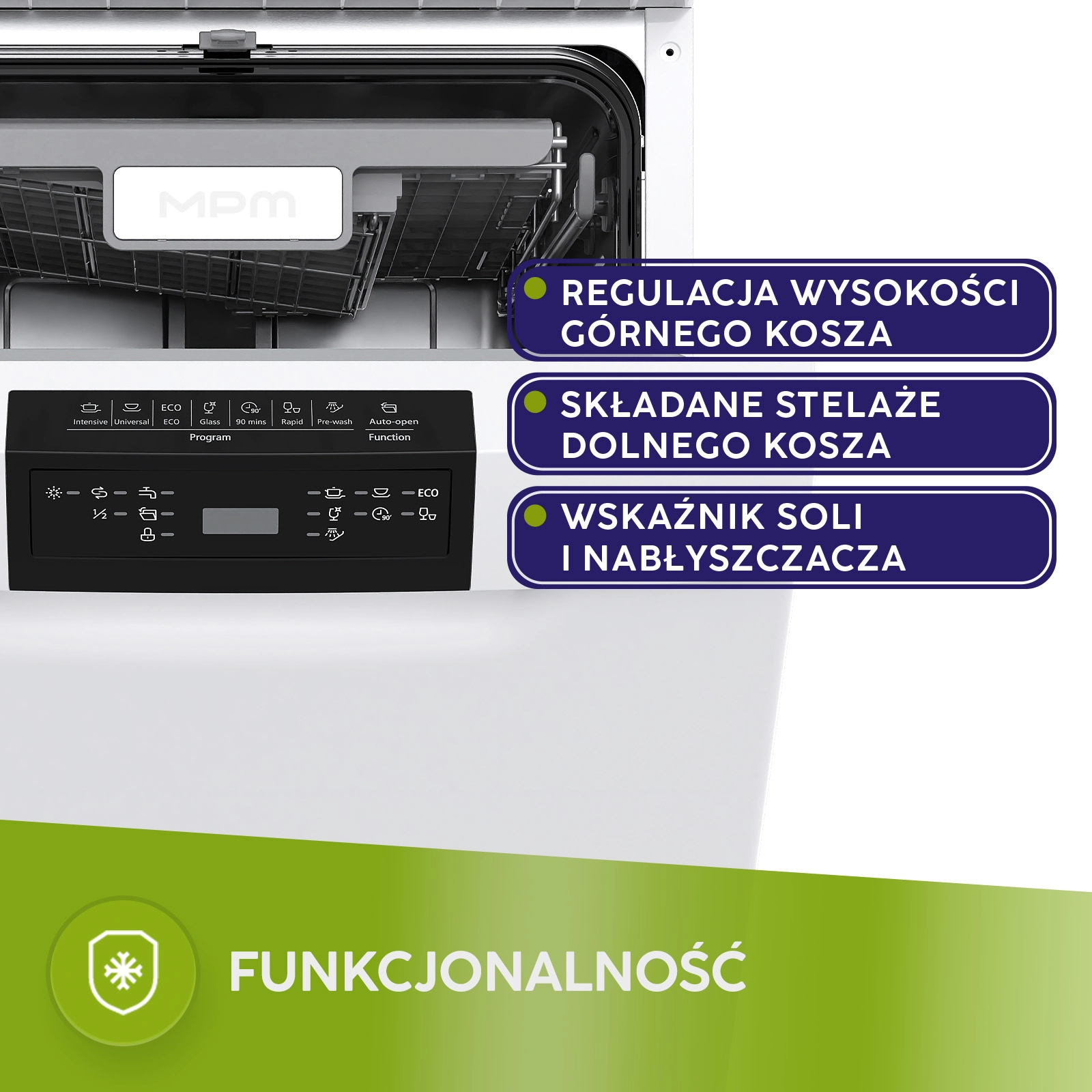 Zmywarka MPM 45-ZMF-01 44,8cm Automatyczne otwieranie drzwi Szuflada na sztućce