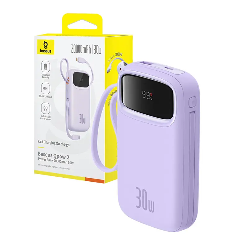 Powerbank Baseus P10055009513-00 QPow 2 z kablem USB-C 20000mAh 30W Fioletowy