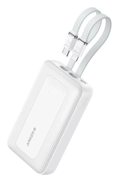 Powerbank Anker Zolo (A1681H21) 20000mAh 30W wbudowany kabel USB-C i Lightning Biały