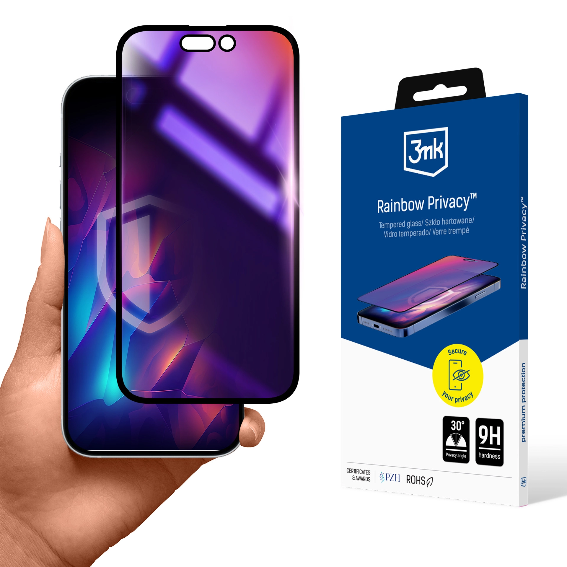 Szkło hartowane 3mk Rainbow Privacy do iPhone 15 Pro Max