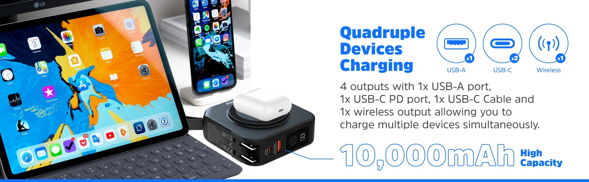 Powerbank Energizer QM10001AC 10000mAh 20W Adapter gniazda zasilania UE/UK Czarny