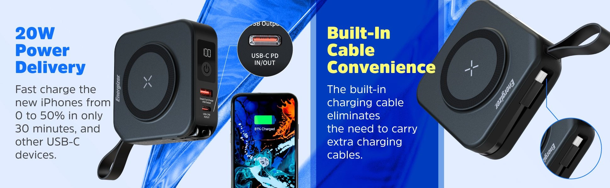 Powerbank Energizer QM10001AC 10000mAh 20W Adapter gniazda zasilania UE/UK Czarny