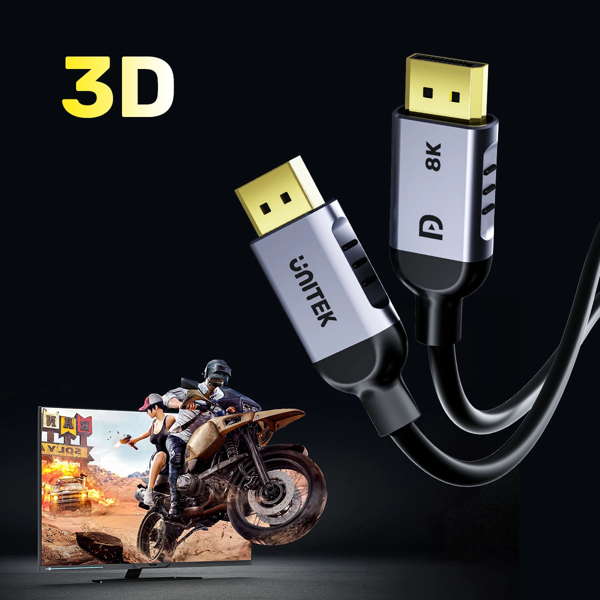 Kabel DisplayPort Unitek C1628GY01-3M 1.4 8K 60hz 4k 240hz HDR HDCP 2.3 DSC 1.2 3m Czarny