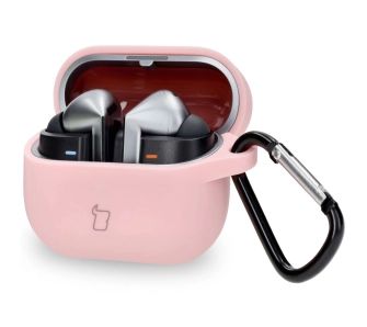 Etui na słuchawki Bizon Silikonowe z karabińczykiem do Samsung Galaxy Buds 3/3 Pro/3 FE Jasnoróżowy