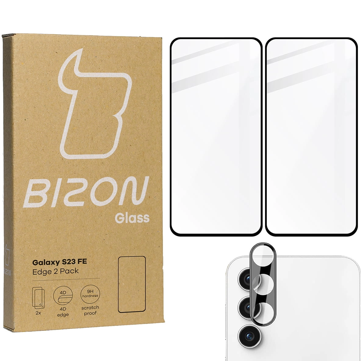 Zestaw ochronny Bizon 2x szkło + szybka na aparat Edge 2 Pack do Galaxy S23 FE