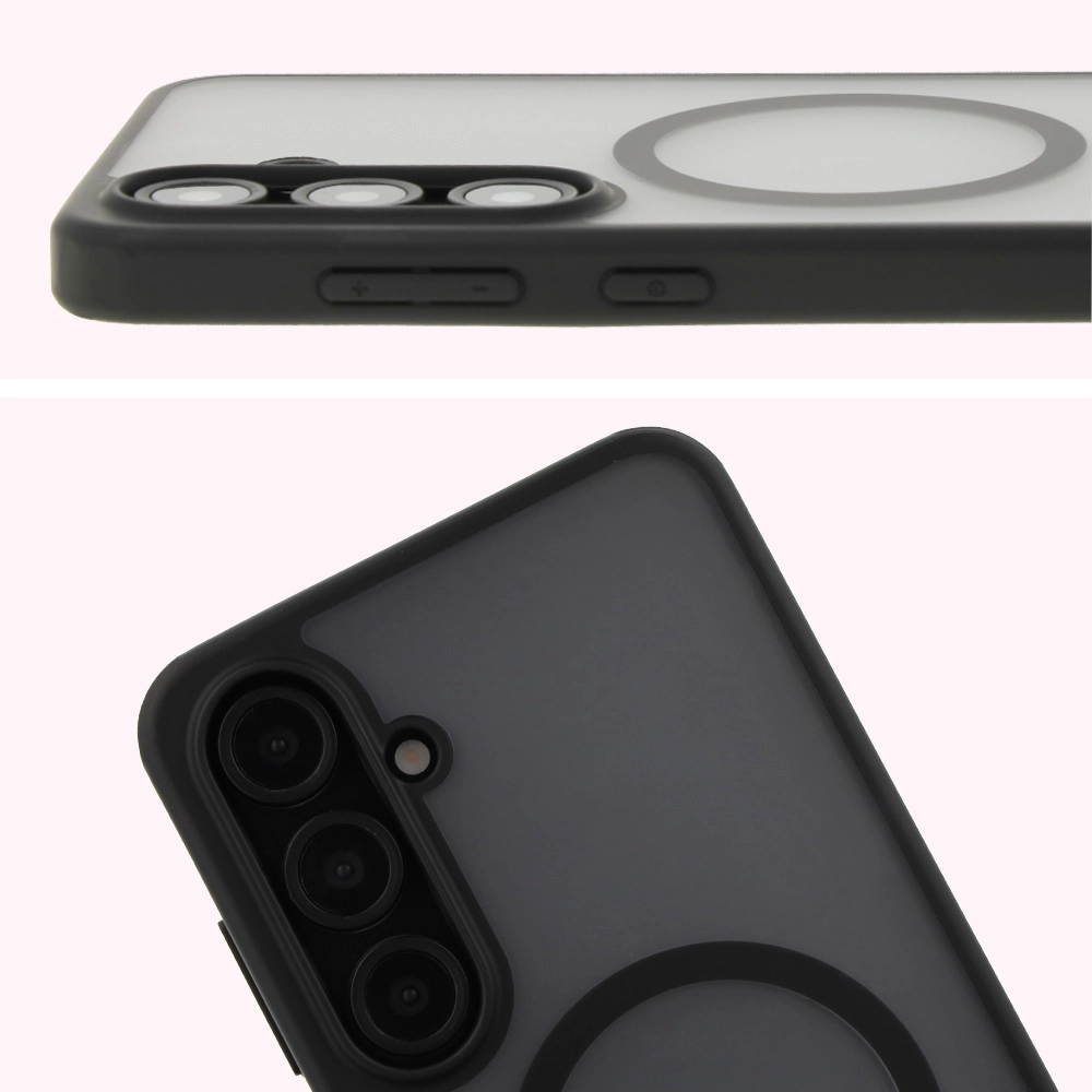 Etui Bizon MatteO z MagSafe do Galaxy S24 FE Półprzezroczyste z czarną ramką