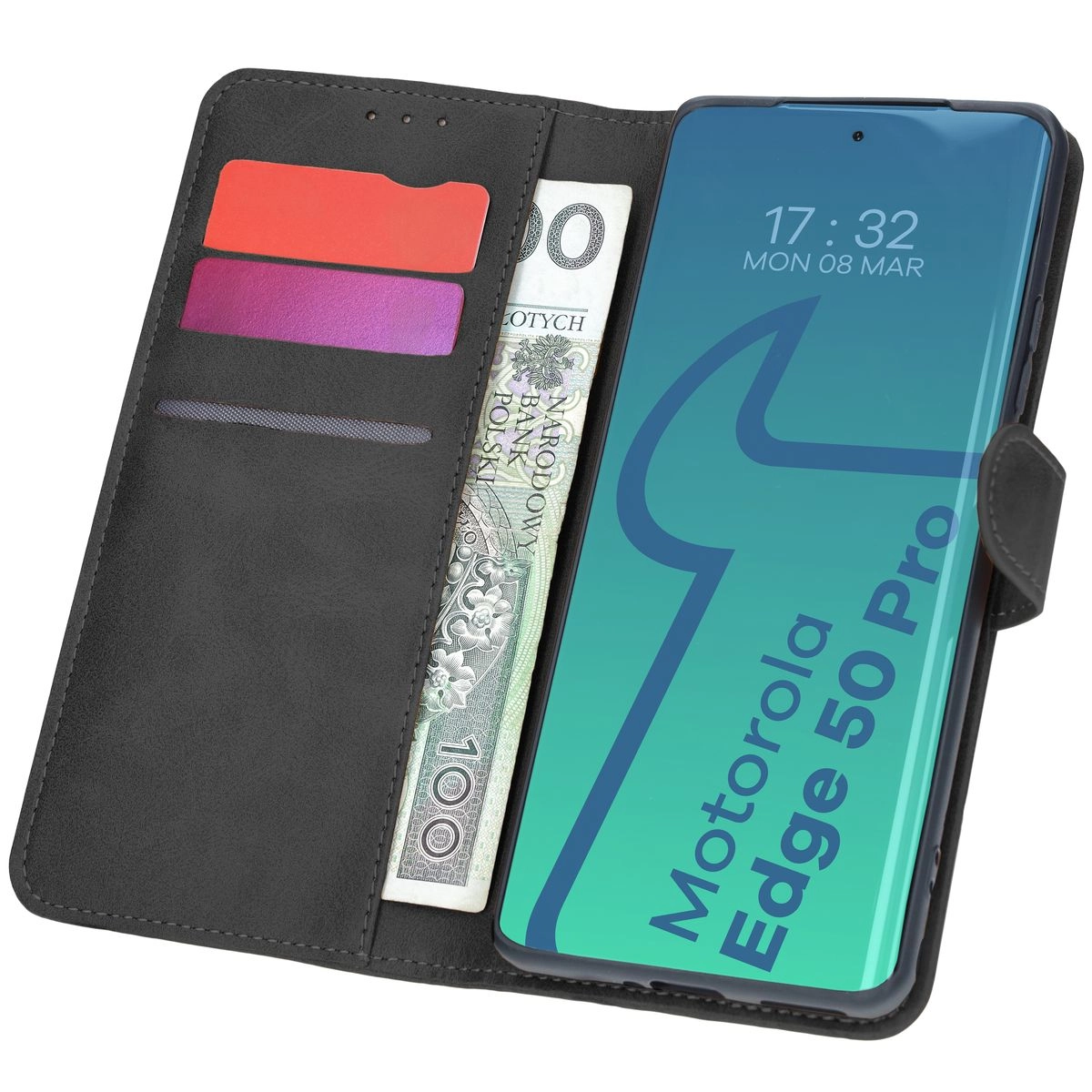 Bizon z klapką Pocket do Motorola Edge 50 Pro Czarny