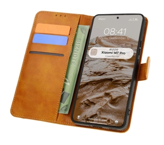 Etui Bizon z klapką Pocket do Xiaomi 14T Pro Brązowy