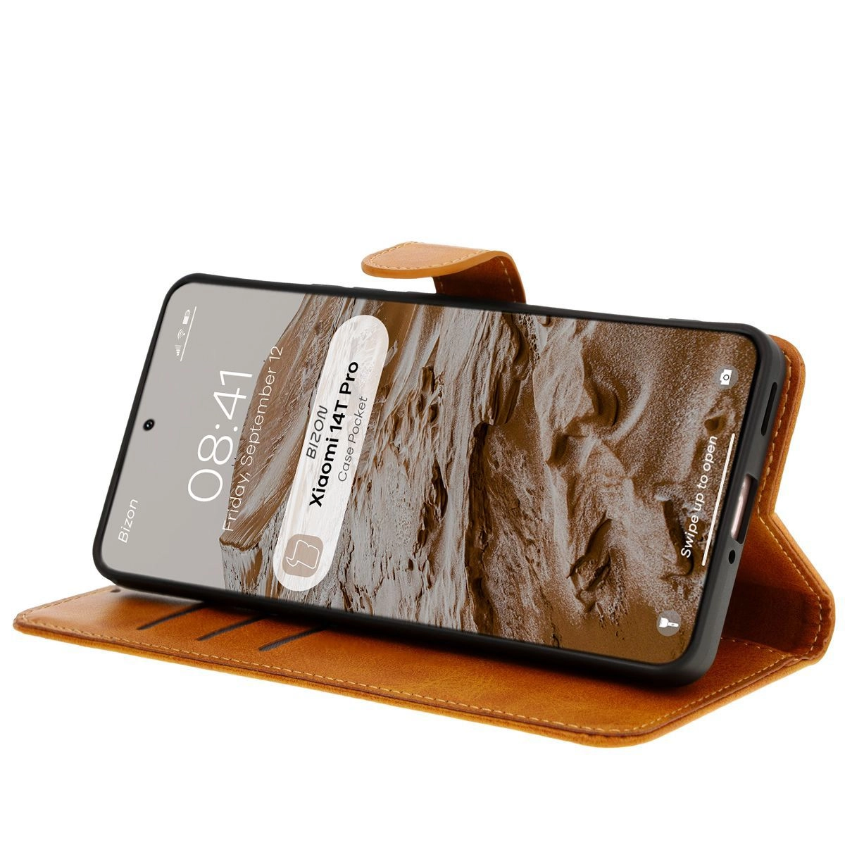 Etui Bizon z klapką Pocket do Xiaomi 14T Pro Brązowy