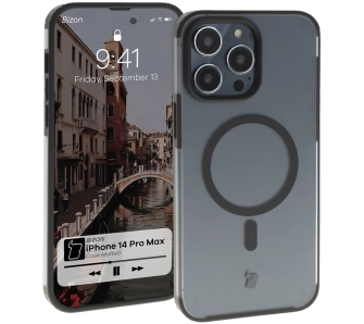 Etui Bizon MatteO z MagSafe do iPhone 14 Pro Max Półprzezroczyste z czarną ramką