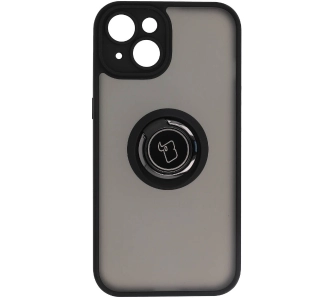 Etui Bizon z uchwytem na palec Hybrid Ring do iPhone 14 Przydymione z czarną ramką