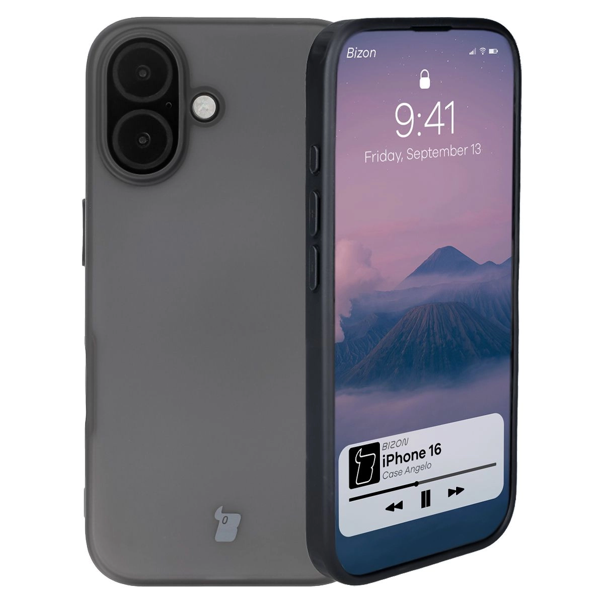 Etui Bizon Angelo do iPhone 16 Przydymione z czarną ramką