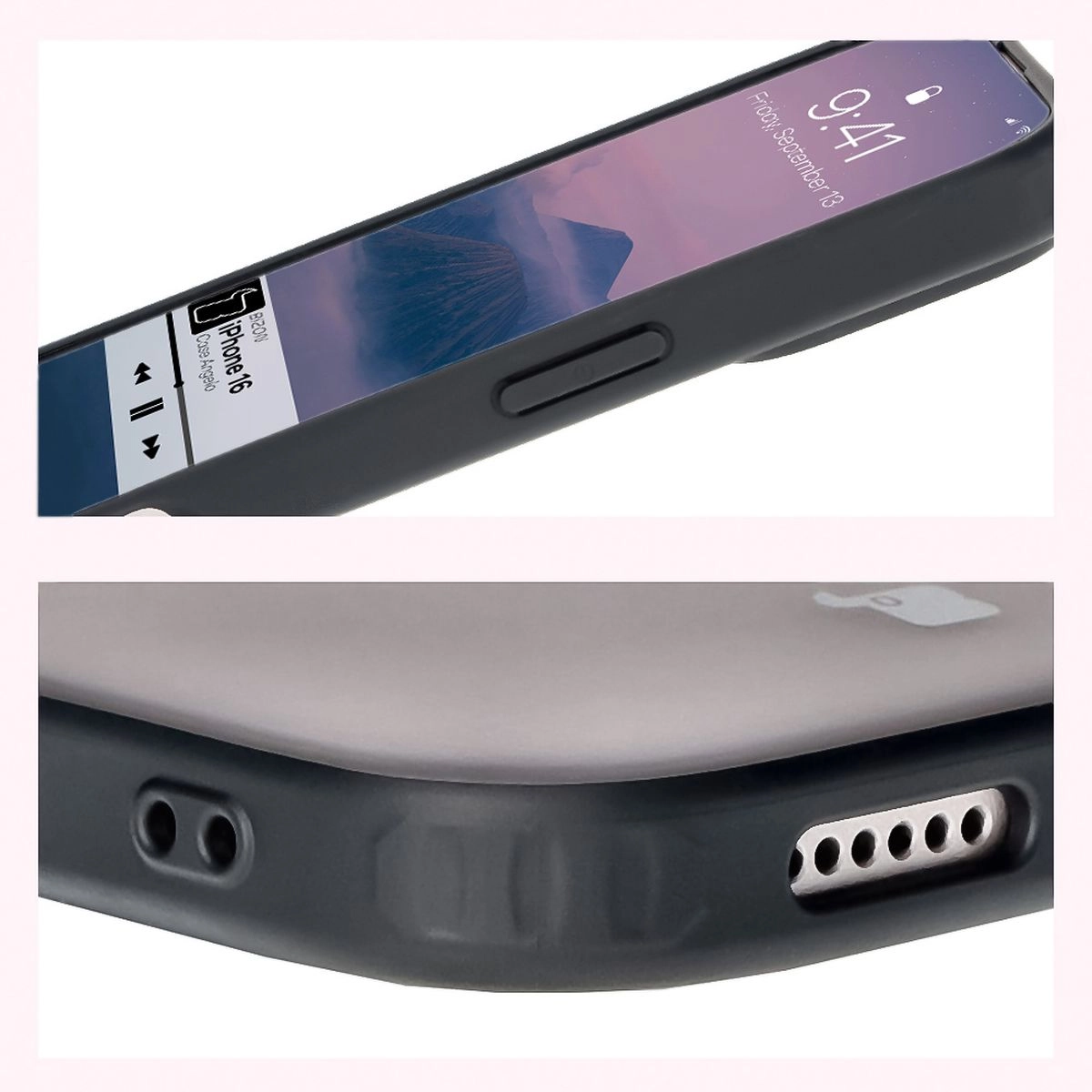 Etui Bizon Angelo do iPhone 16 Przydymione z czarną ramką