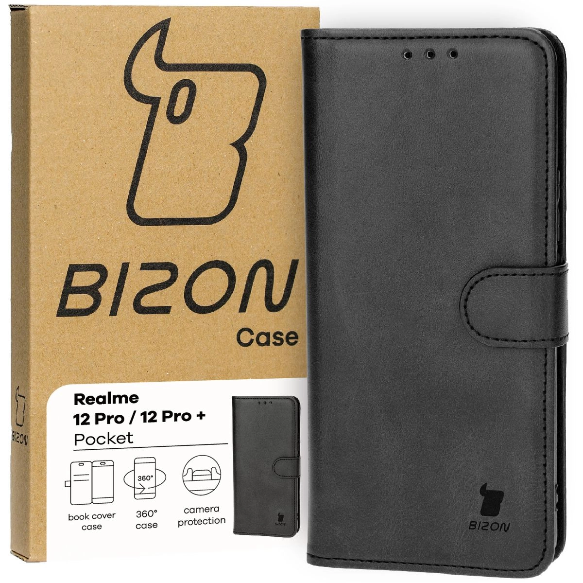 Etui Bizon z klapką Pocket do Realme 12 Pro/12 Pro+ Czarny