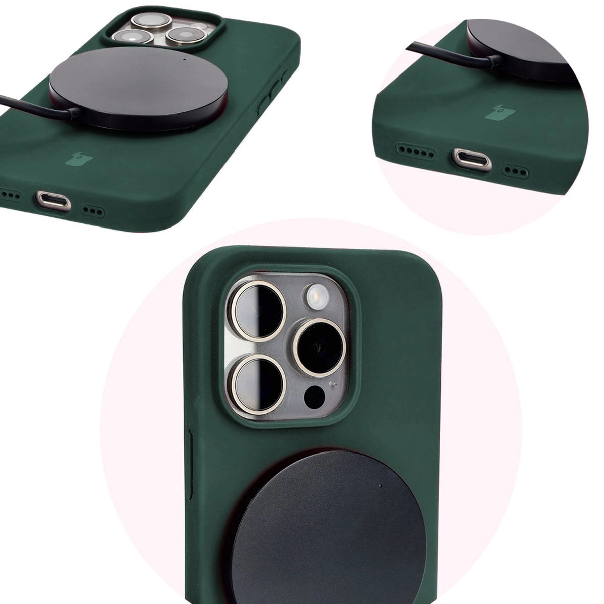 Etui Bizon Silikonowe Soft do iPhone 15 Pro Ciemnozielony