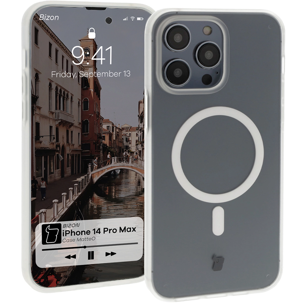 Etui Bizon MatteO z MagSafe do iPhone 14 Pro Max Półprzezroczyste z przezroczystą ramką