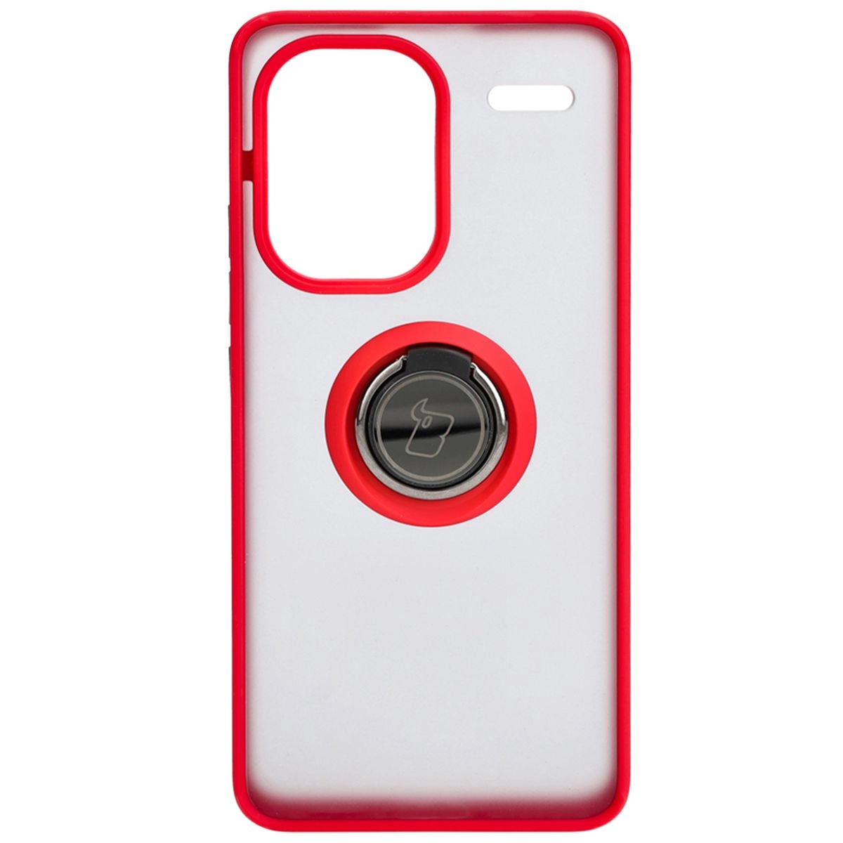 Etui Bizon z uchwytem na palec Hybrid Ring do Xiaomi Redmi Note 13 Pro+ 5G Przydymione z czerwoną ramką