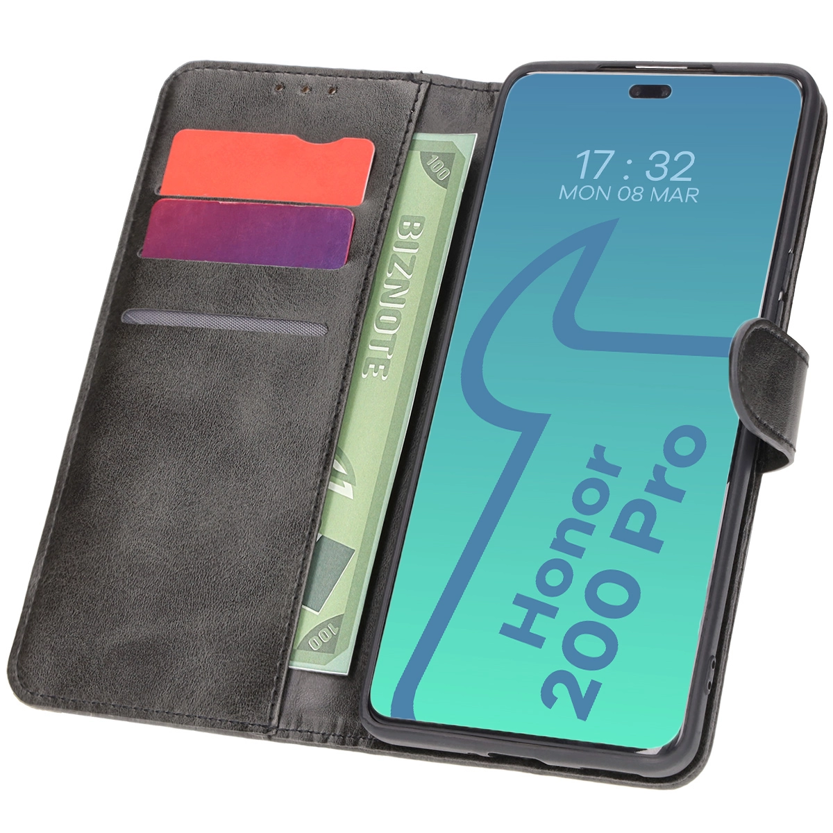 Etui Bizon z klapką Pocket do Honor 200 Pro Czarny