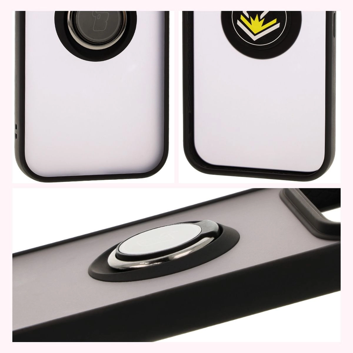 Etui Bizon z uchwytem na palec Hybrid Ring do Google Pixel 9 / 9 Pro Przydymione z czarną ramką