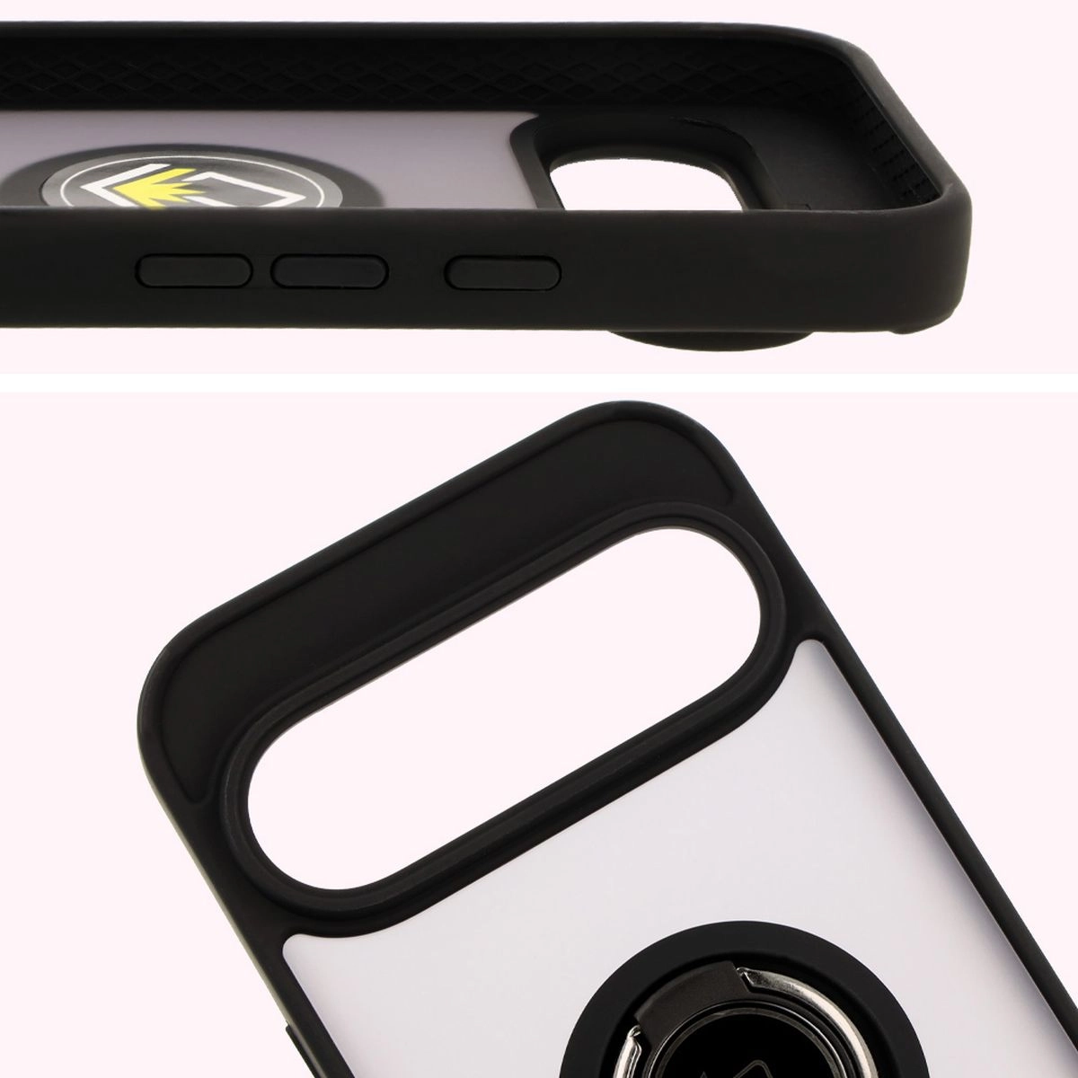 Etui Bizon z uchwytem na palec Hybrid Ring do Google Pixel 9 / 9 Pro Przydymione z czarną ramką