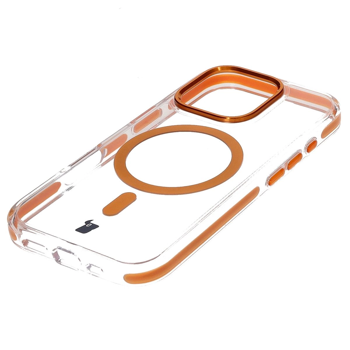 Etui Bizon Marco z MagSafe do iPhone 16 Pro Przezroczyste z pomarańczową ramką