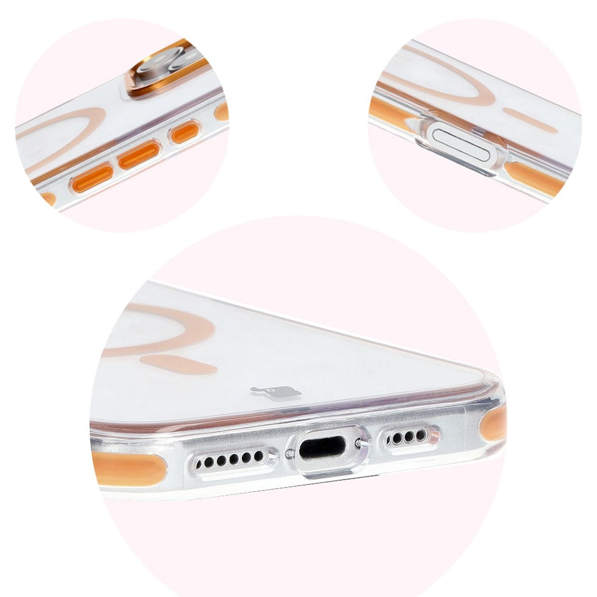 Etui Bizon Marco z MagSafe do iPhone 16 Pro Przezroczyste z pomarańczową ramką
