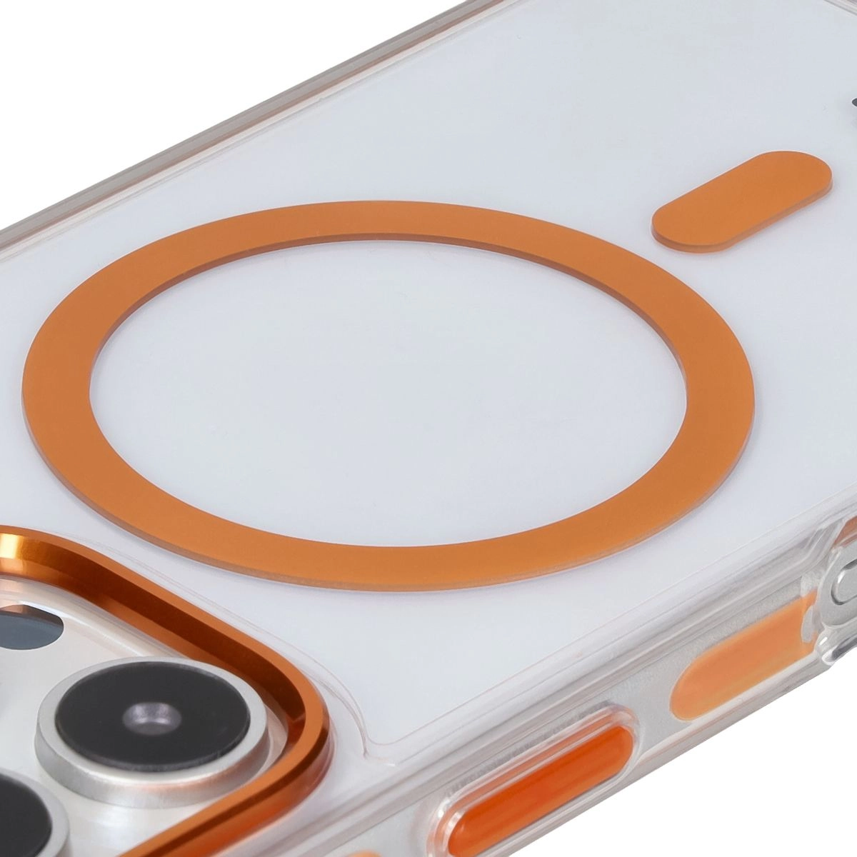 Etui Bizon Marco z MagSafe do iPhone 16 Pro Przezroczyste z pomarańczową ramką