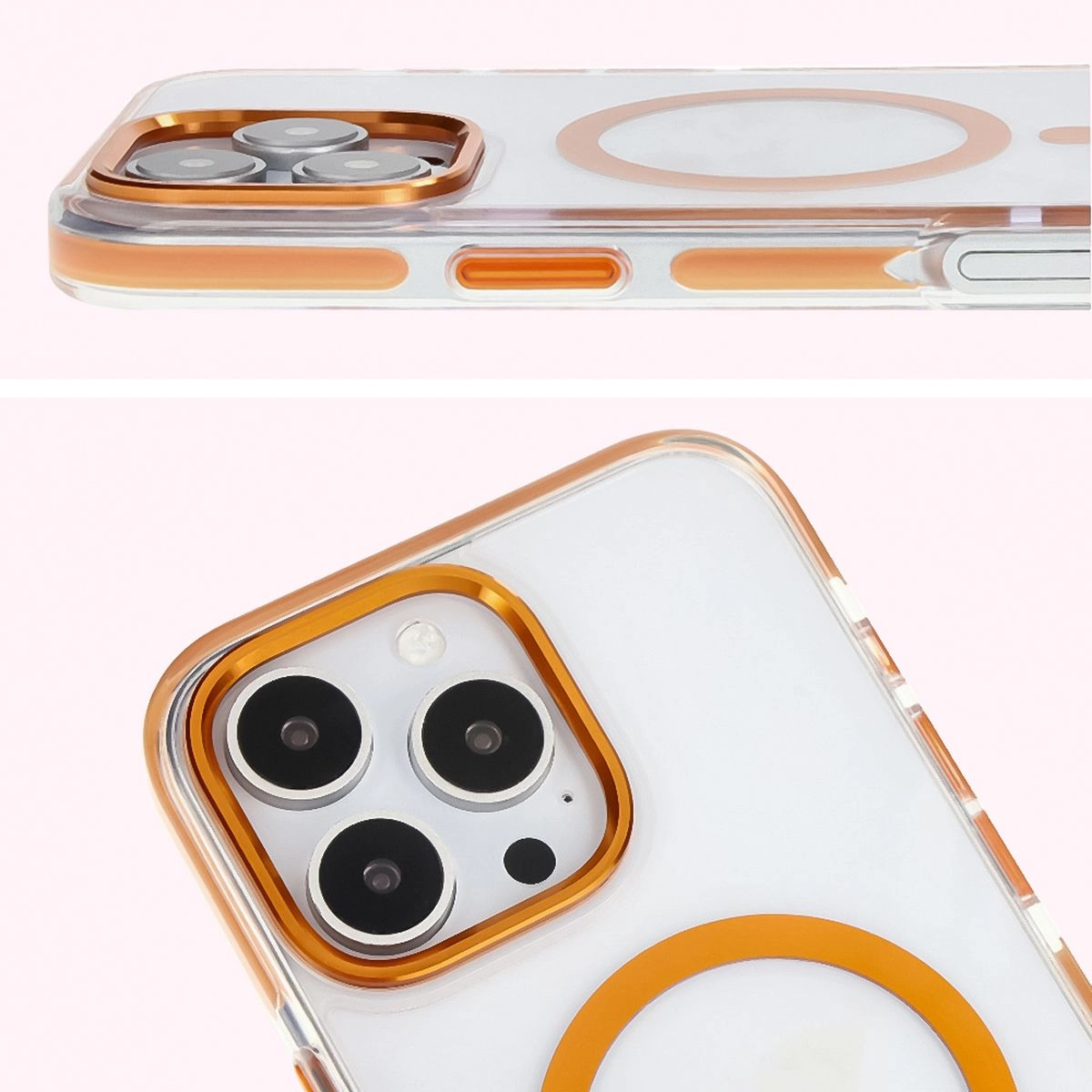 Etui Bizon Marco z MagSafe do iPhone 16 Pro Przezroczyste z pomarańczową ramką
