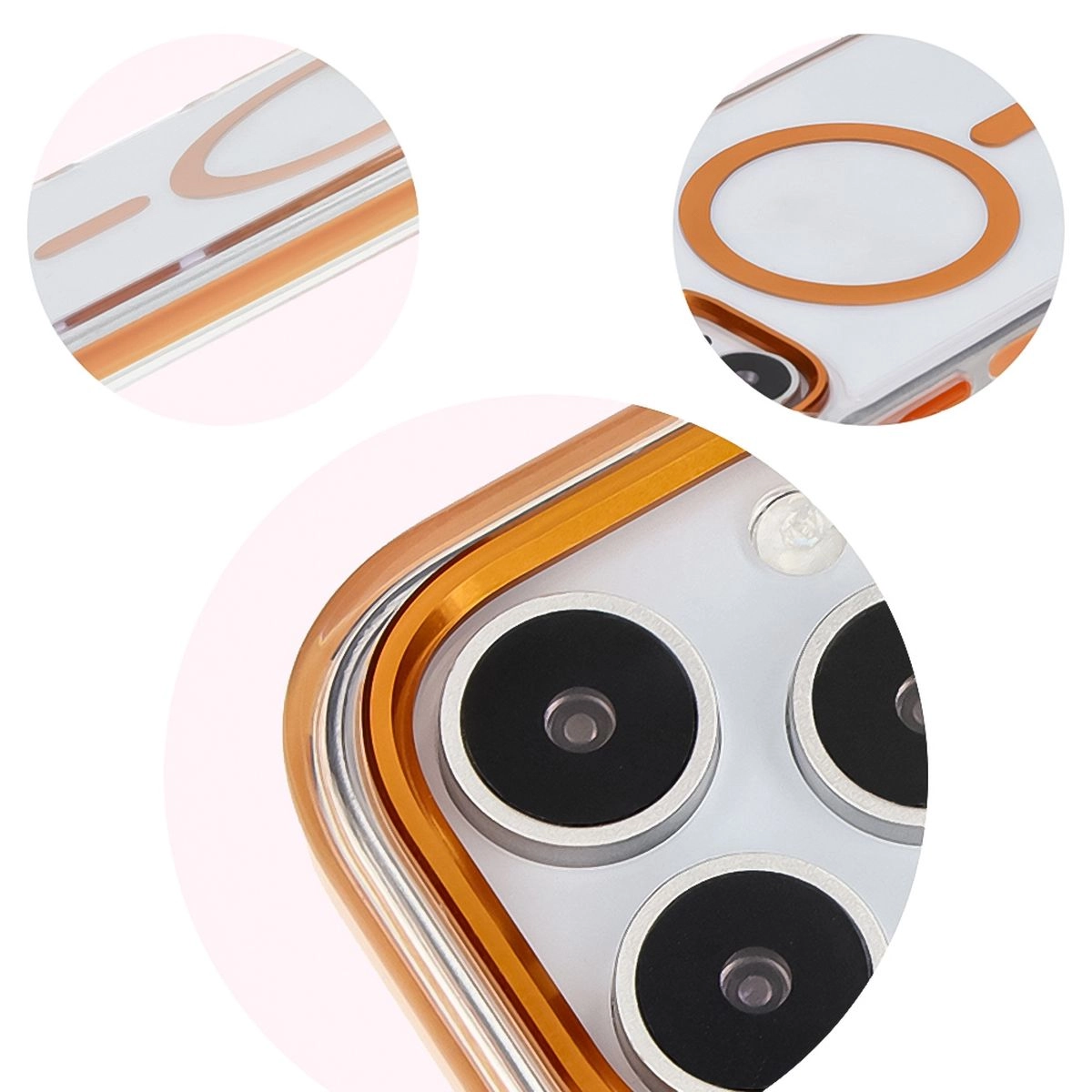 Etui Bizon Marco z MagSafe do iPhone 16 Pro Przezroczyste z pomarańczową ramką