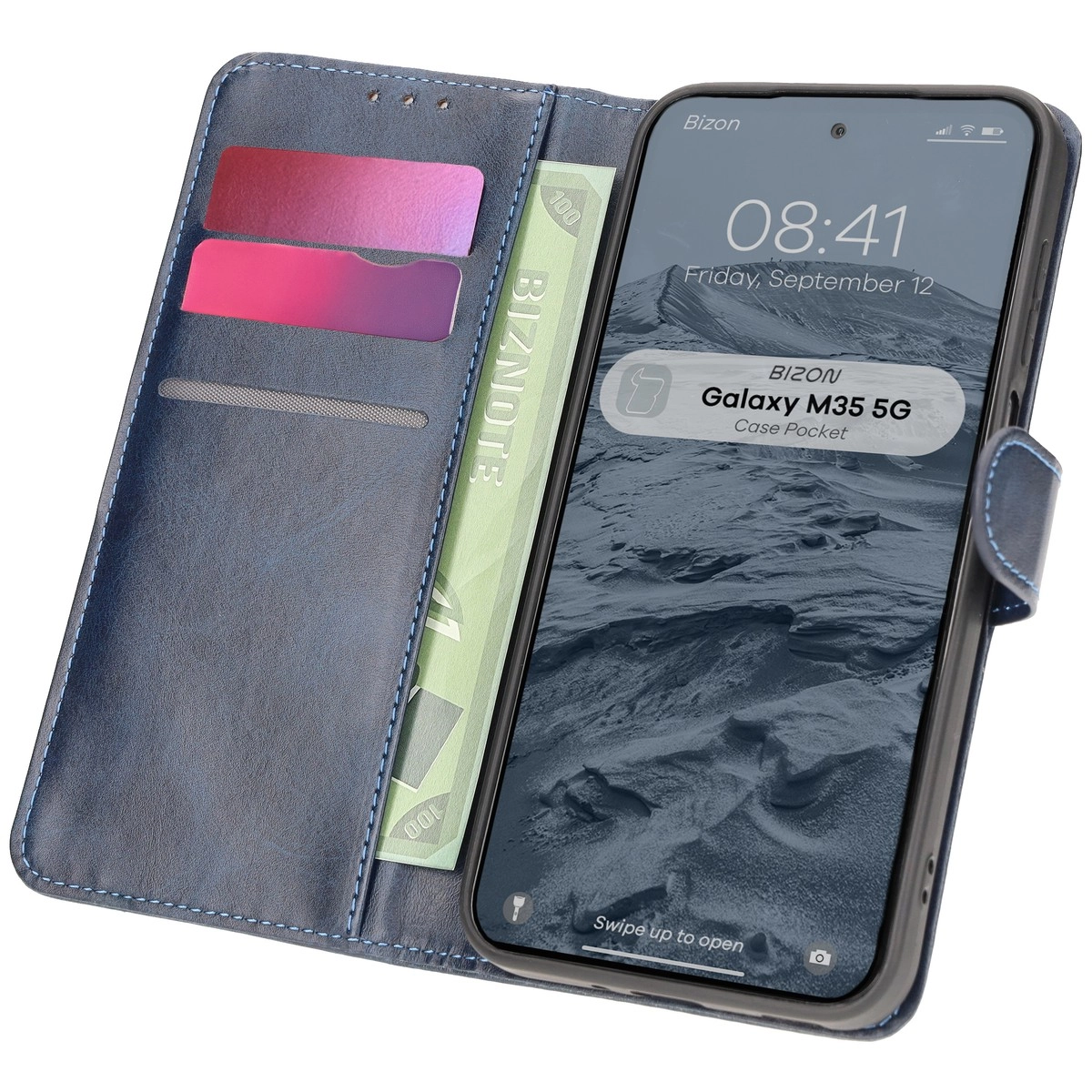 Etui Bizon z klapką Pocket do Galaxy M35 5G Granatowy