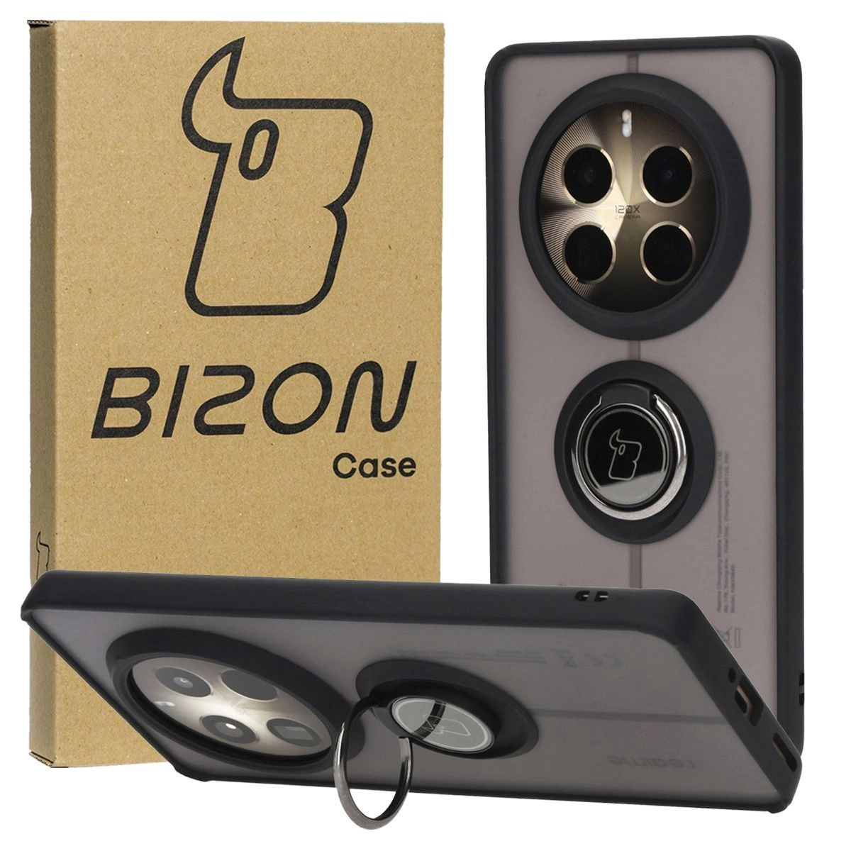 Etui Bizon z uchwytem na palec Hybrid Ring do Realme 12 Pro / 12 Pro+ Przydymione z czarną ramką
