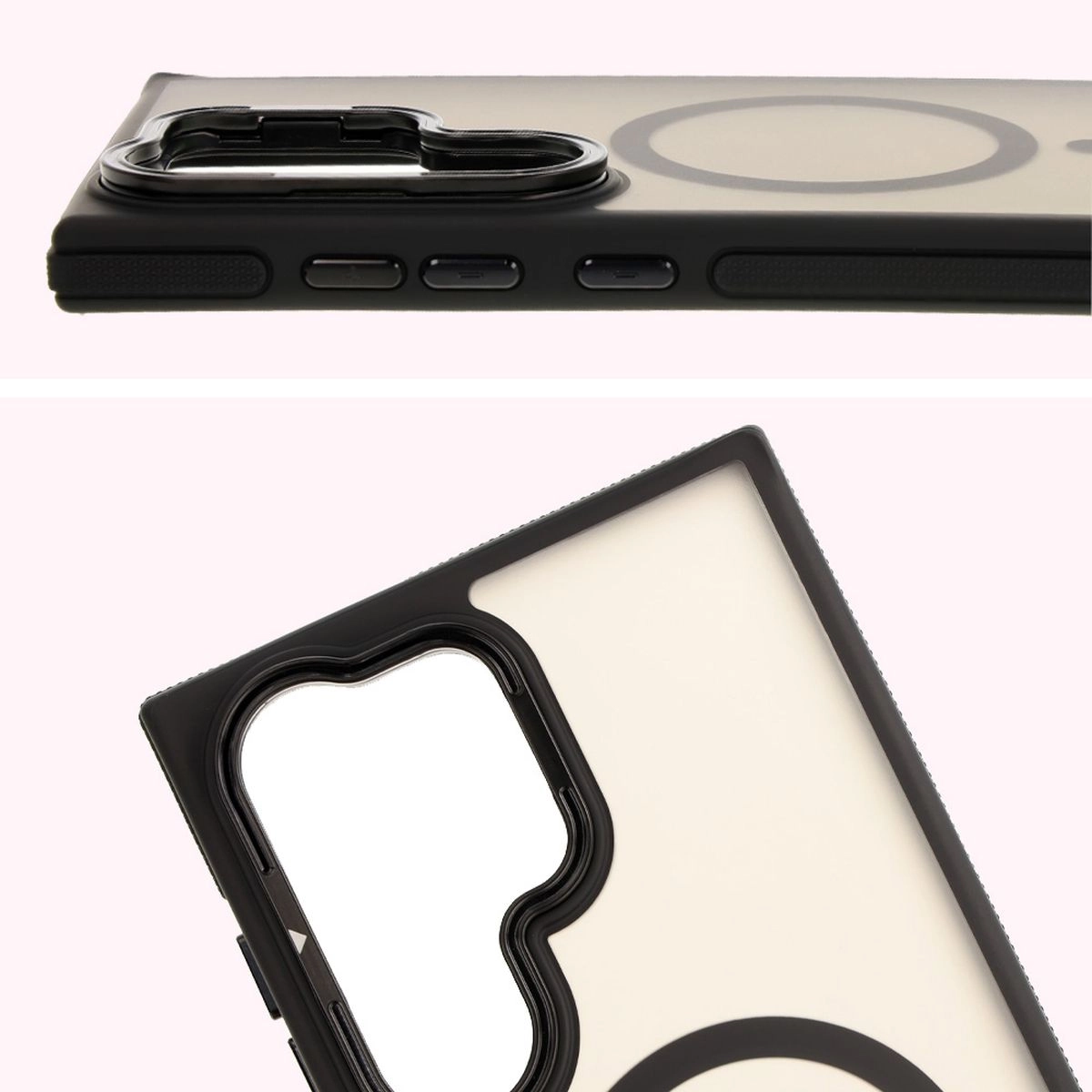 Etui Bizon Eclipse z MagSafe i podstawką do Galaxy S24 Ultra Przydymione z czarną ramką
