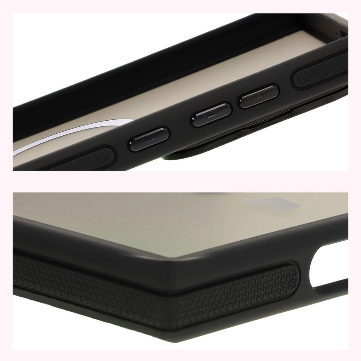 Etui Bizon Eclipse z MagSafe i podstawką do Galaxy S24 Ultra Przydymione z czarną ramką