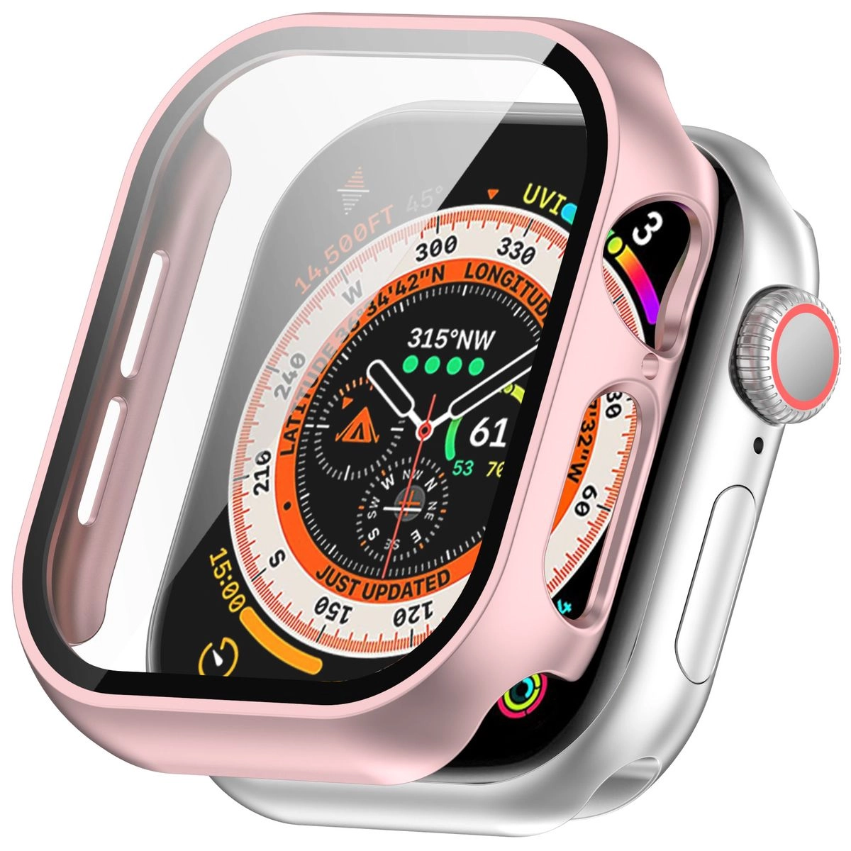 Nakładka na tarczę Bizon ze szkłem do Apple Watch 10 42mm Jasno-różowy