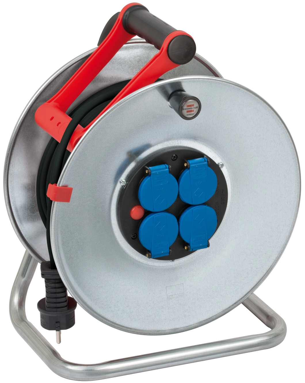 Przedłużacz bębnowy Brennenstuhl Garant S IP44 / 4 gniazda 25m Blacha stalowa Do stałego użytku na zewnątrz Srebrny