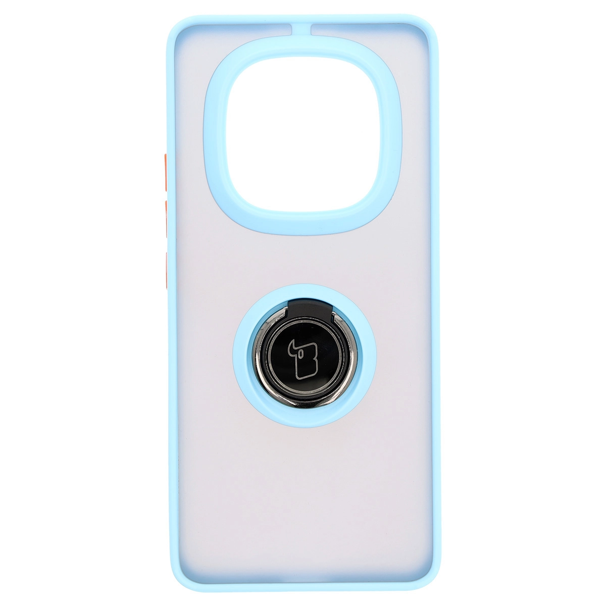 Etui Bizon z uchwytem na palec Hybrid Ring do Xiaomi Redmi Note 14 Pro Plus 5G Przydymione z jasnoniebieską ramką