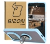 Etui Bizon z uchwytem na palec Hybrid Ring do Xiaomi Redmi Note 14 Pro Plus 5G Przydymione z jasnoniebieską ramką