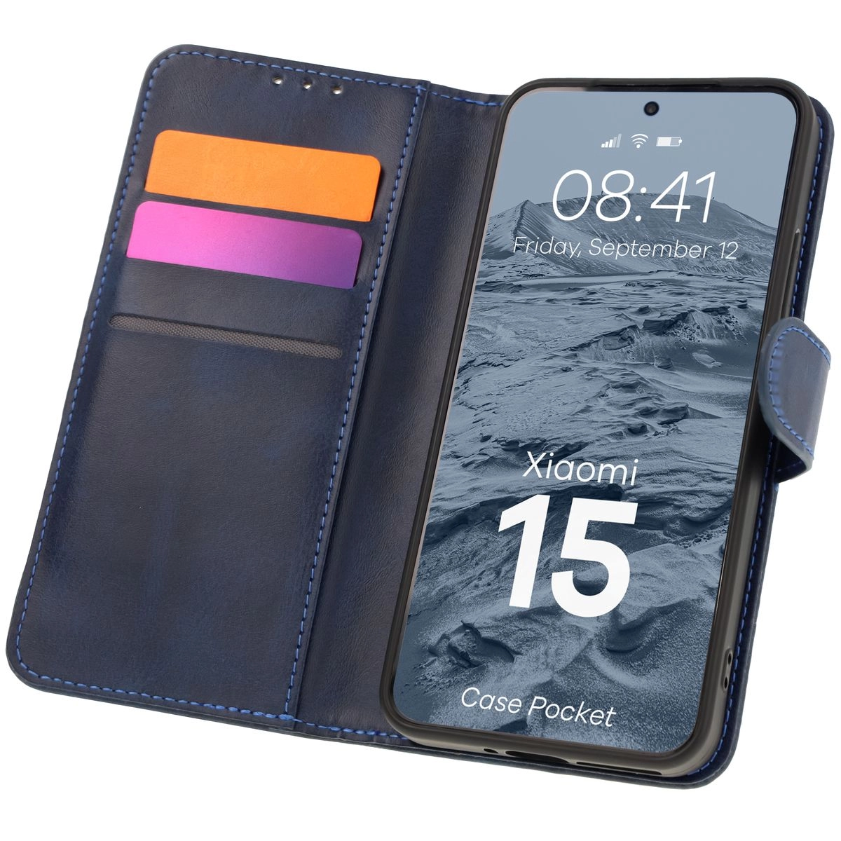 Etui Bizon z klapką Pocket do Xiaomi 15 Granatowy