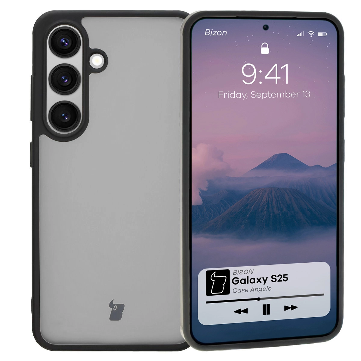 Etui Bizon Angelo do Galaxy S25 Przydymione z czarną ramką