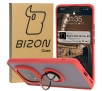 Etui Bizon z uchwytem na palec Hybrid Ring do Xiaomi Redmi Note 14 Pro Plus 5G Przydymione z czerwoną ramką