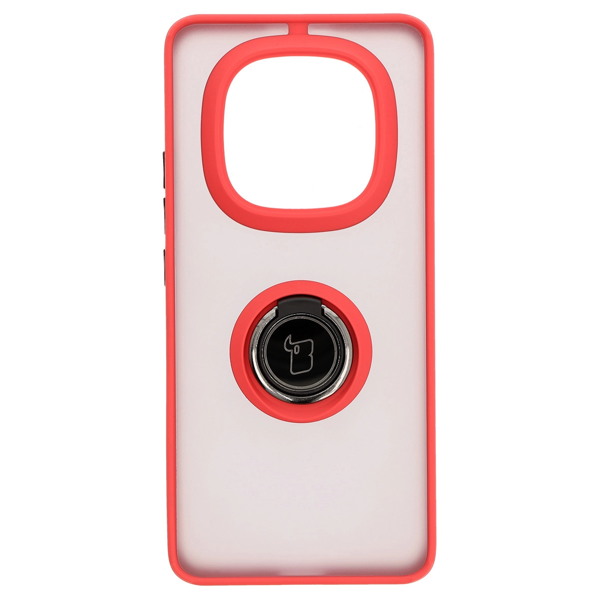 Etui Bizon z uchwytem na palec Hybrid Ring do Xiaomi Redmi Note 14 Pro Plus 5G Przydymione z czerwoną ramką