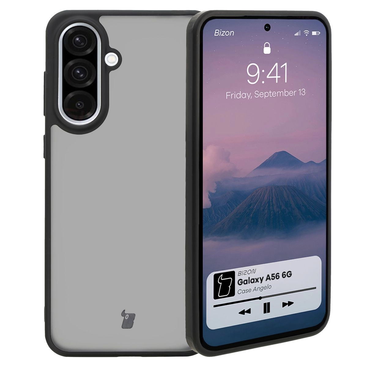 Etui Bizon Angelo do Galaxy A56 5G Przydymione z czarną ramką