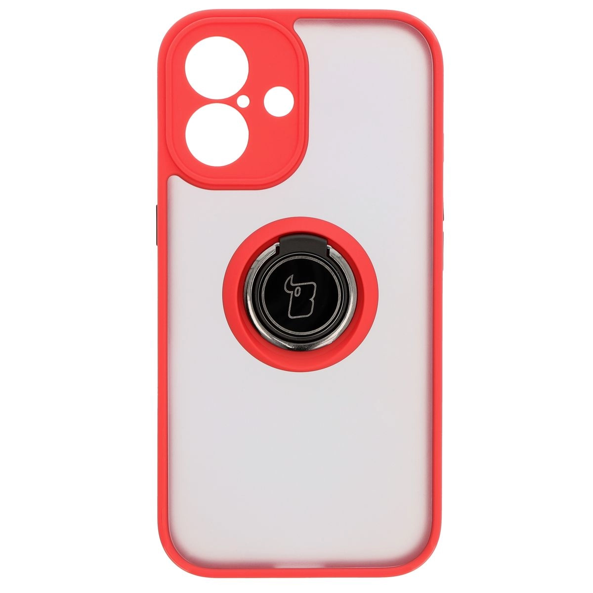Etui Bizon z uchwytem na palec Hybrid Ring do iPhone 16 Przydymione z czerwoną ramką