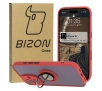 Etui Bizon z uchwytem na palec Hybrid Ring do iPhone 16 Przydymione z czerwoną ramką